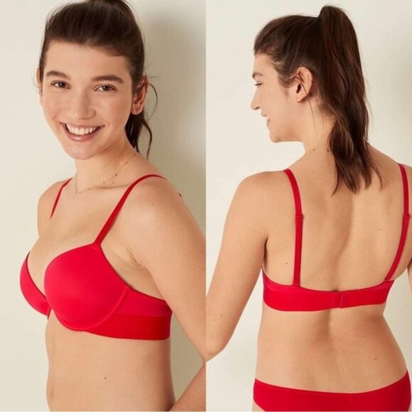 Victoria's Secret PINK | Red Script Wear Everywhere Push Up Bra | Size 34A - Picture 1 of 13